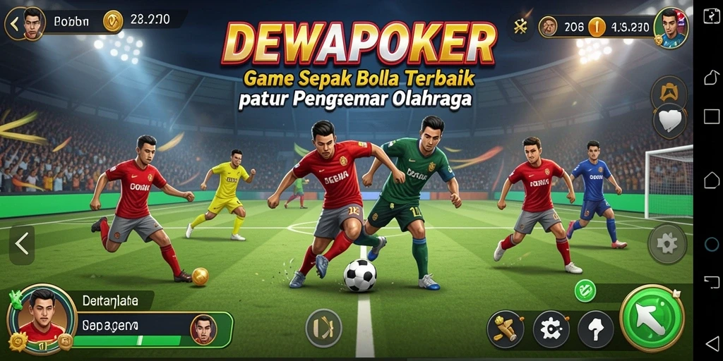 Screenshot gameplay DEWAPOKER menunjukkan aksi seru pertandigingan sepak bola.