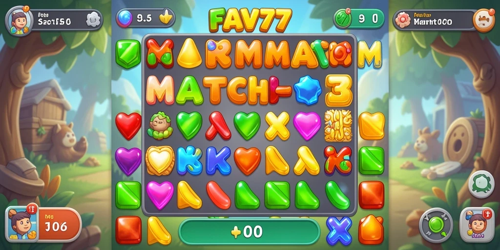 Screenshot FAV77 menunjukkan gameplay seru mencocokkan balok warna-warni.