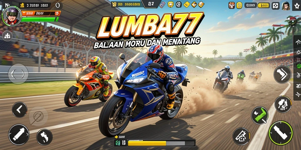 Gameplay LUMBA77 yang menampilkan balapan motor dengan kecepatan tinggi.