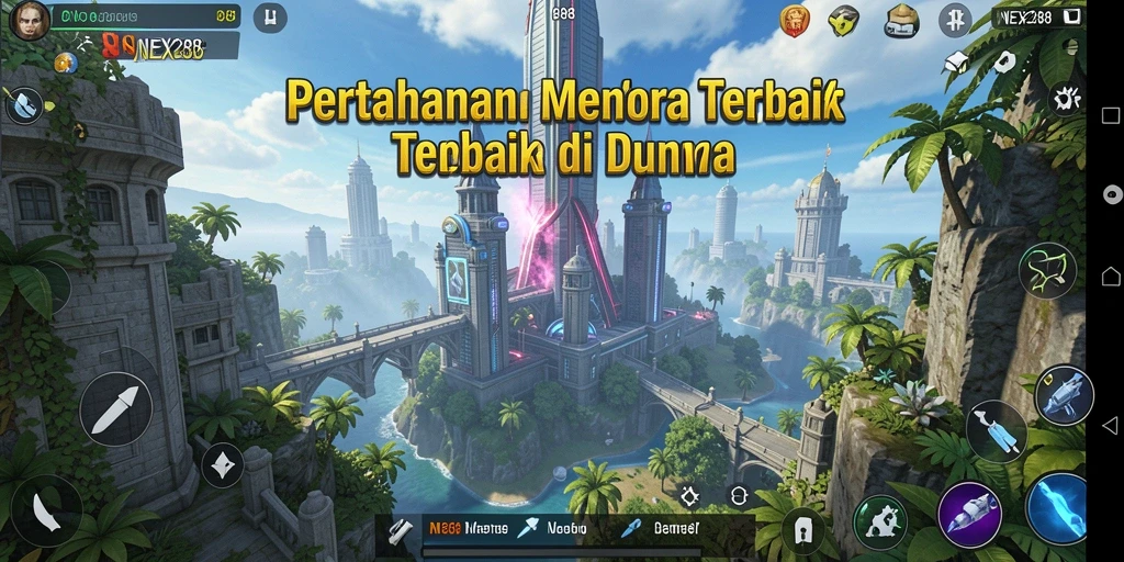 Tangkapan layar NEX288 menampilkan gameplay menara pertahanan yang mendebarkan.