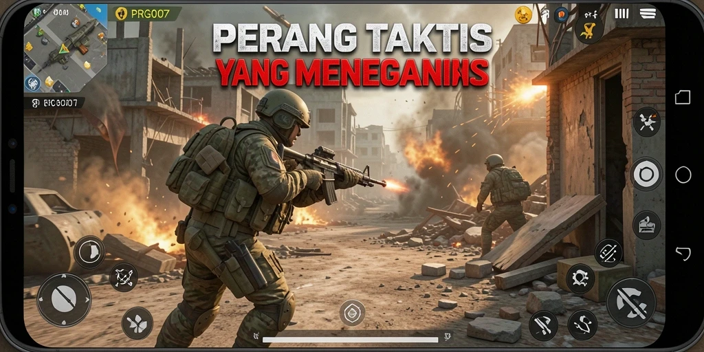 Tampilan gameplay PRG007 dengan aksi menegangkan di medan perang.